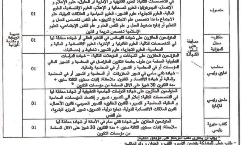 اعلان مسابقة توظيف بمديرية البرمجة ومتابعة الميزانية لولاية برج باجي مختار