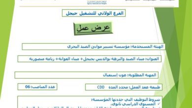 عرض عمل بمؤسسة تسيير موانئ الصيد البحري جيجل