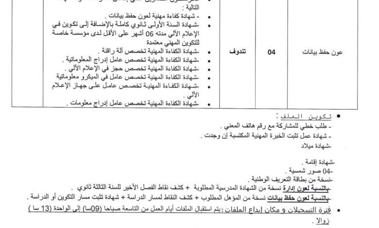 اعلان مسابقة توظيف بمديرية التربية لولاية تندوف