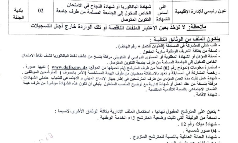 اعلان توظيف ببلدية الجلفة 39 منصب اداري وعمال مهنيين