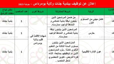 إعلان توظيف ببلدية جنات ولاية بومرداس