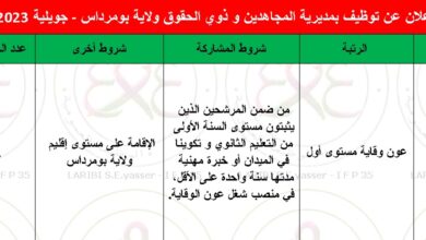 اعلان توظيف بمديرية المجاهدين و ذوي الحقوق ولاية بومرداس