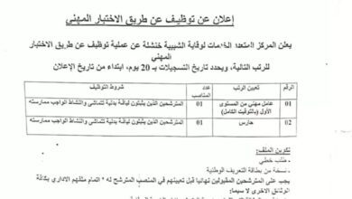 اعلان توظيف بالمركز المتعدد الخدمات لوقاية الشبيبة خنشلة
