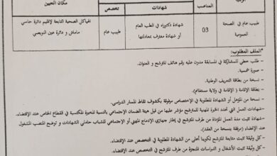اعلان توظيف بالمؤسسة العمومية للصحة الجوارية مستغانم