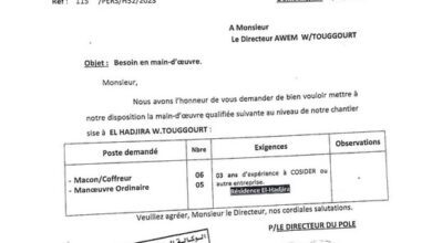 عرض عمل بشركة كوسيدار cosider تقرت 11 منصب