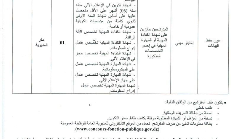 اعلان توظيف بمديرية الموارد المائية لولاية معسكر