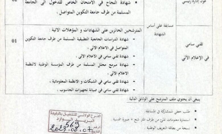 اعلان توظيف بالمؤسسة العمومية للصحة الجوارية بموزاية البليدة