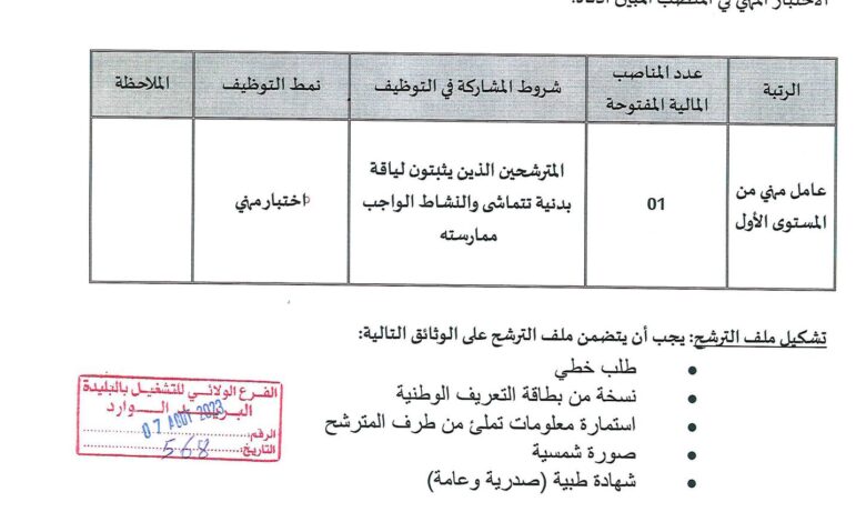 اعلان توظيف بمديرية التكوين والتعليم المهنيين لولاية البليدة