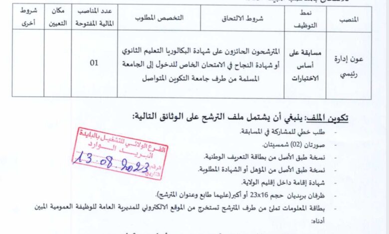 اعلان توظيف بمديرية الخدمات الجامعية البليدة العفرون