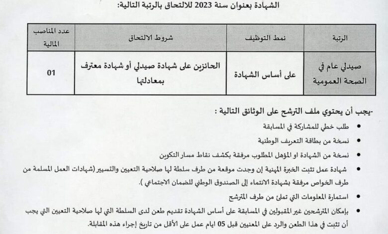 اعلان توظيف بالمؤسسة العمومية الاستشفائية الشهيد كمال بوصيد برج الغدير برج بوعريرج