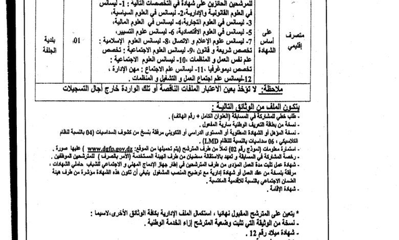 اعلان توظيف ببلدية الجلفة