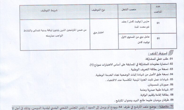 اعلان توظيف ببلدية أولاد جلال