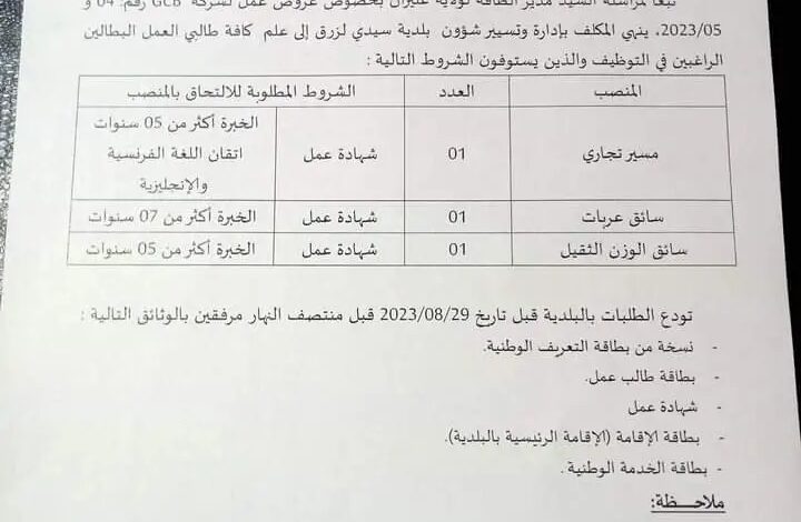 اعلان توظيف بالمؤسسة الوطنية للهندسة المدنية والبناء GCB سيدي لزرق غليزان