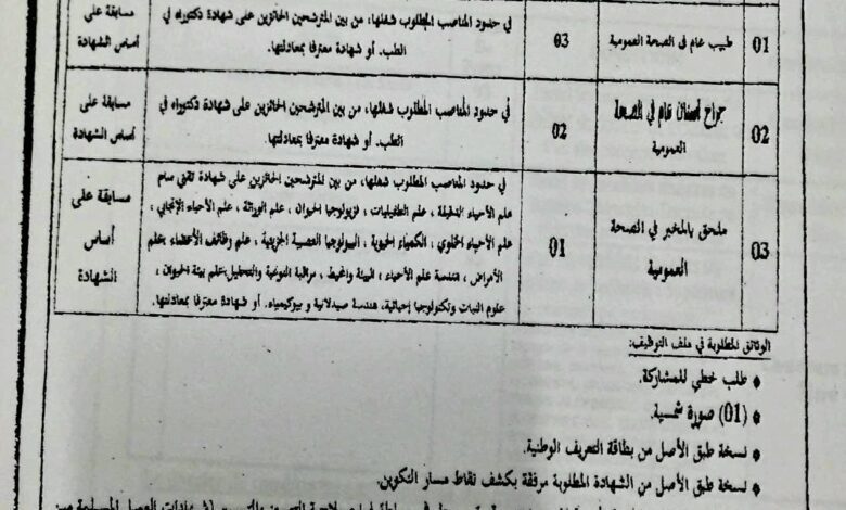 اعلان توظيف بالمؤسسة العمومية للصحة الجوارية برج بوعريرج