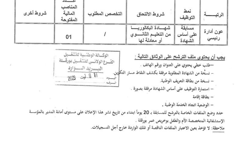 اعلان توظيف بالمؤسسة الاسشفائية المتخصصة الأم والطفل بوخريص عمر ورقلة
