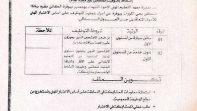 اعلان توظيف بمعهد التعليم المهني الاخوة الشهداء بودهدير بوقرة البليدة