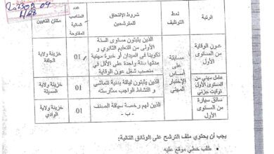 اعلان توظيف بالمديرية الجهوية للخزينة بسكرة ولايات الجلفة.المسيلة.الوادي