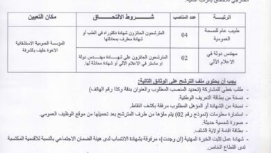 اعلان توظيف بالمؤسسة العمومية الاستشفائية بالشرفة الشلف