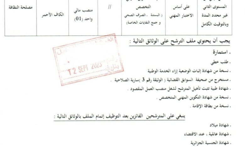 اعلان توظيف ببلدية الكاف الأحمر ولاية البيض