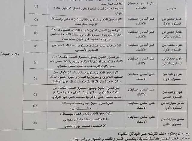 اعلان توظيف بمديرية الادارة المحلية لولاية المنيعة