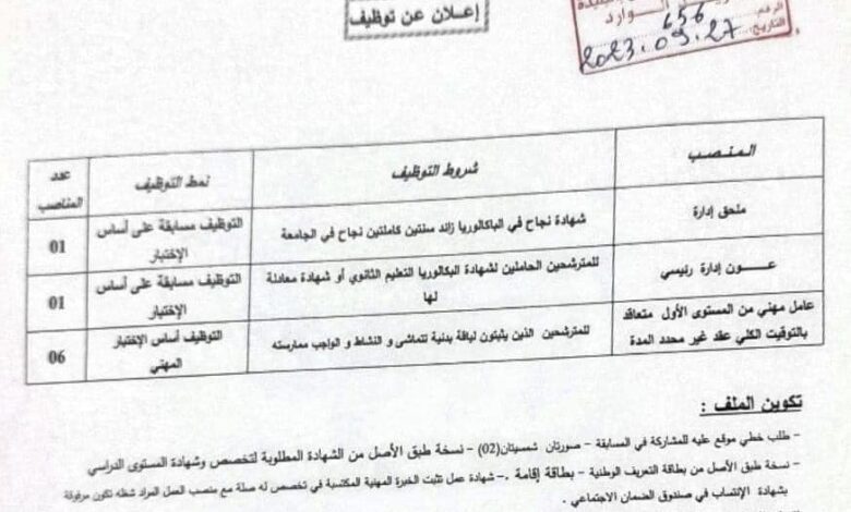 اعلان توظيف بالمؤسسة العمومية الاستشفائية ببوفاريك البليدة