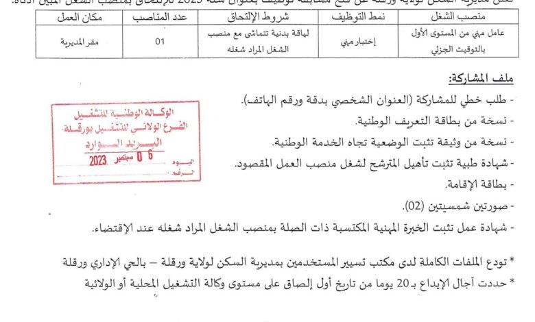اعلان توظيف بمديرية السكن لولاية ورقلة