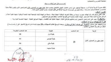 اعلان توظيف بمديرية التربية لولاية أدرار