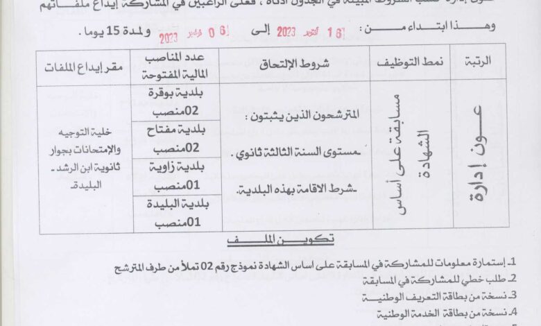 اعلان توظيف بمديرية التربية لولاية البليدة