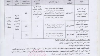 اعلان توظيف بمديرية النشاط الاجتماعي والتضامن لولاية بسكرة