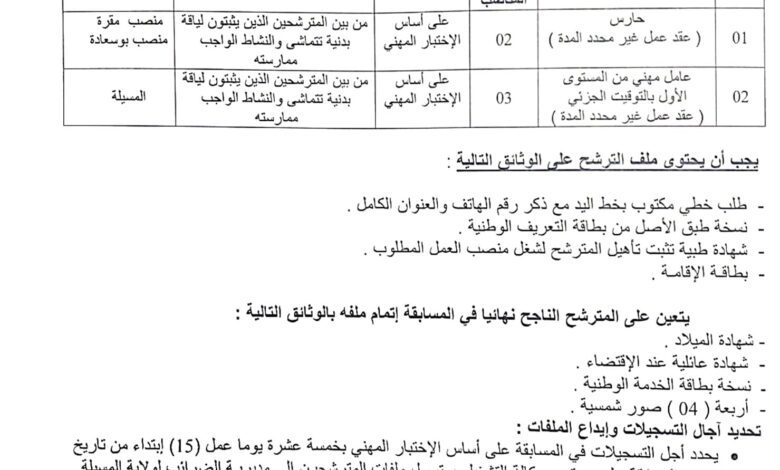 اعلان توظيف بمديرية الضرائب لولاية المسيلة