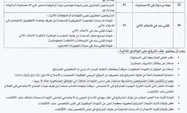 اعلان توظيف بمديرية المصالح الفلاحية لولاية البليدة