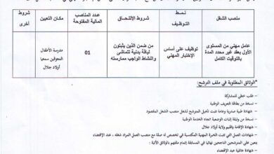 اعلان توظيف بمدرسة الأطفال المعوقين سمعيا أولاد جلال