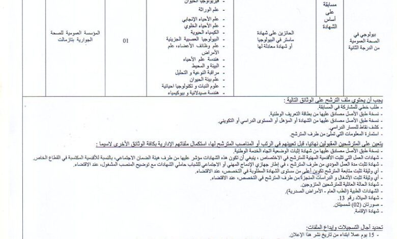 اعلان توظيف بمؤسسة العمومية للصحة الجوارية بتازمالت بجاية