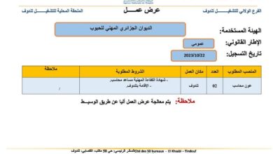 عرض عمل بالديوان الجزائري المهني للحبوب