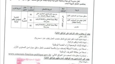 اعلان توظيف بمديرية البرمجة ومتابعة الميزانية لولاية جانت