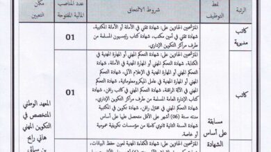اعلان توظيف بالمعهد الوطني المتخصص في التكوين المهني سيدي خالد أولاد جلال