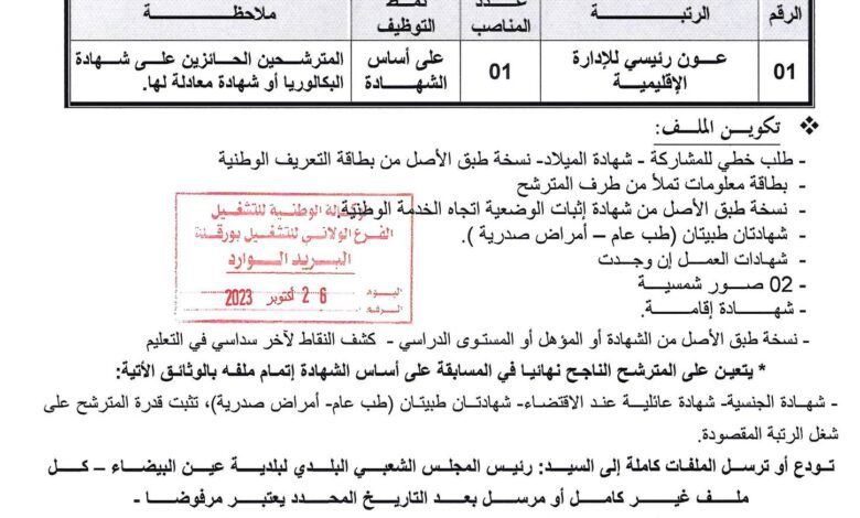 اعلان توظيف ببلدية عين البيضاء ولاية ورقلة