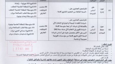 اعلان توظيف بمديرية التربية لولاية غرداية 84 منصب