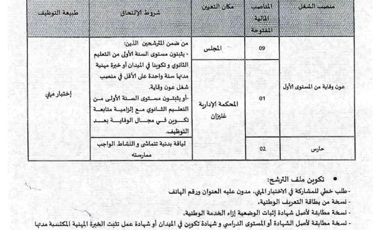 اعلان توظيف بوزارة العدل في مجالس والمحاكم ولاية بسكرة وغليزان
