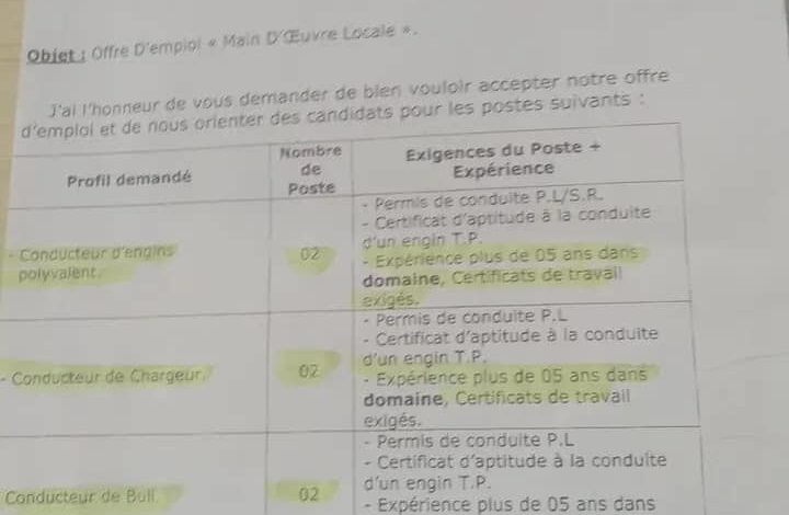 اعلان توظيف في مؤسسة كوسيدار COSIDER بوهران