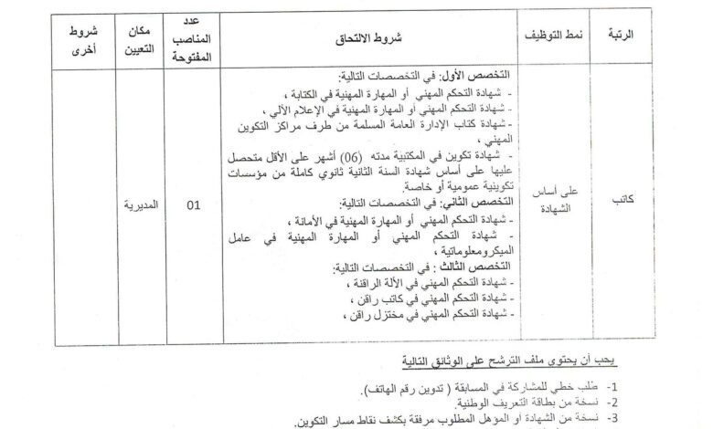 اعلان توظيف بمديرية التجهيزات العمومية لولاية مستغانم