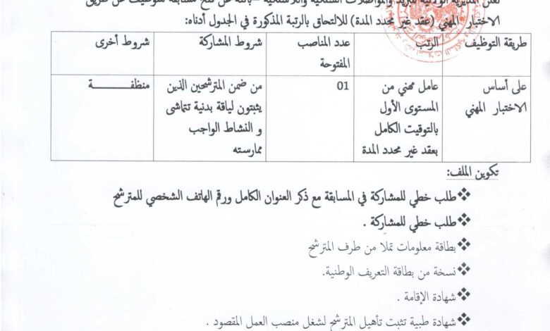 اعلان توظيف بمديرية البريد المواصلات السلكية واللاسلكية باتنة