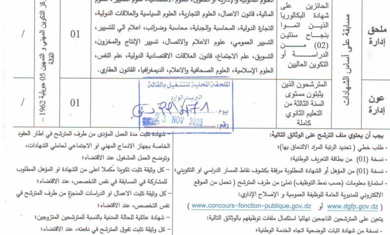 اعلان توظيف بمركز التكوين المهني بالقالة الطارف