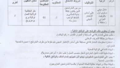 اعلان توظبف بالمفتشية الجهوية للعمل برج بوعريريج