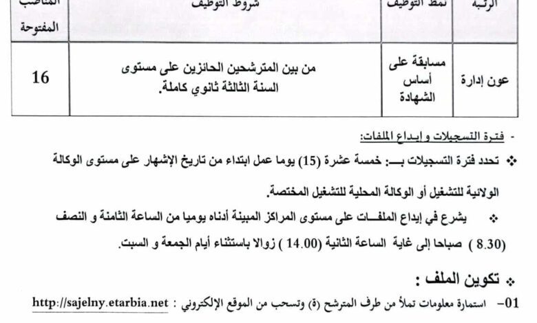 اعلان مسابقة توظيف بمديرية التربية لولاية بسكرة