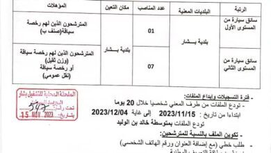 اعلان توظيف بمديرية التربية لولاية بشار