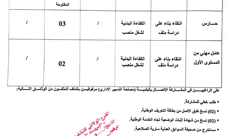 اعلان توظيف ببلدية الونزة ولاية تبسة
