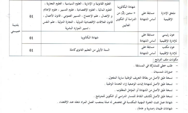 اعلان توظيف ببلدية خميستي لولاية تيبازة