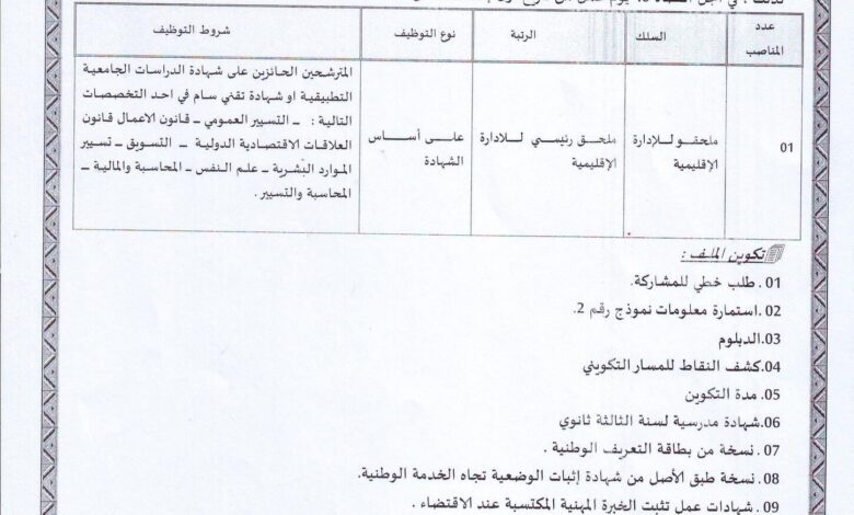 اعلان توظيف ببلدية الدوسن ولاية أولاد جلال