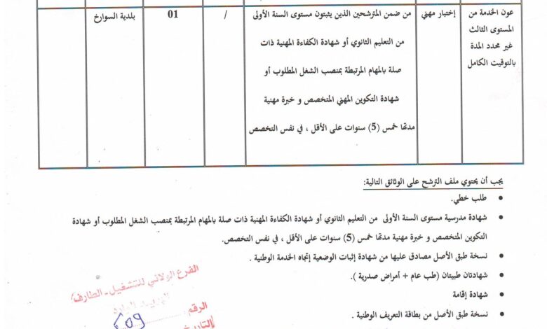 اعلان توظيف ببلدية السوارخ ولاية الطارف